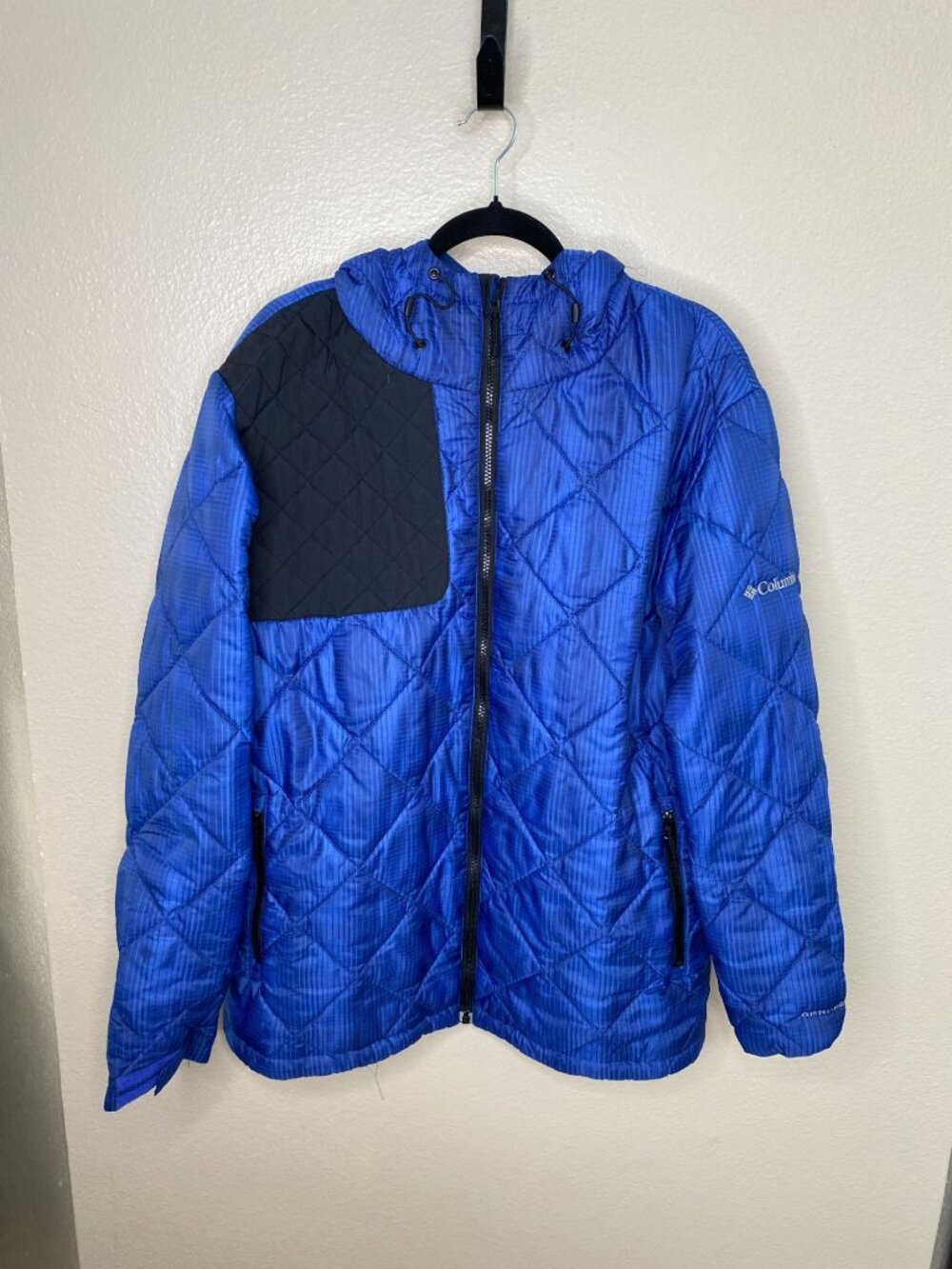 Columbia Mens Blue Hooded Quilted Jacket XL Water-Resistant Winter Coat Nylon